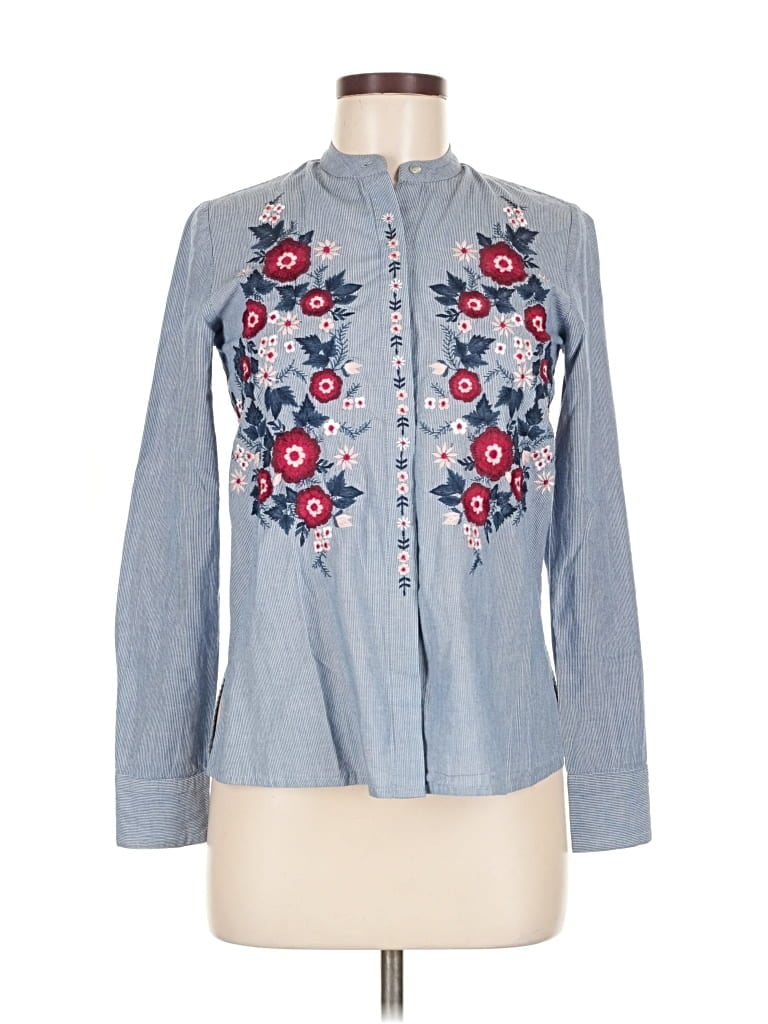 Pre-owned Lucky Brand Long Sleeve Blouse In Blue