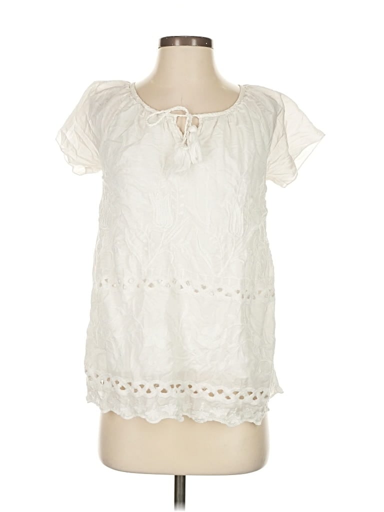 Pre-owned Sundance Short Sleeve Blouse In White