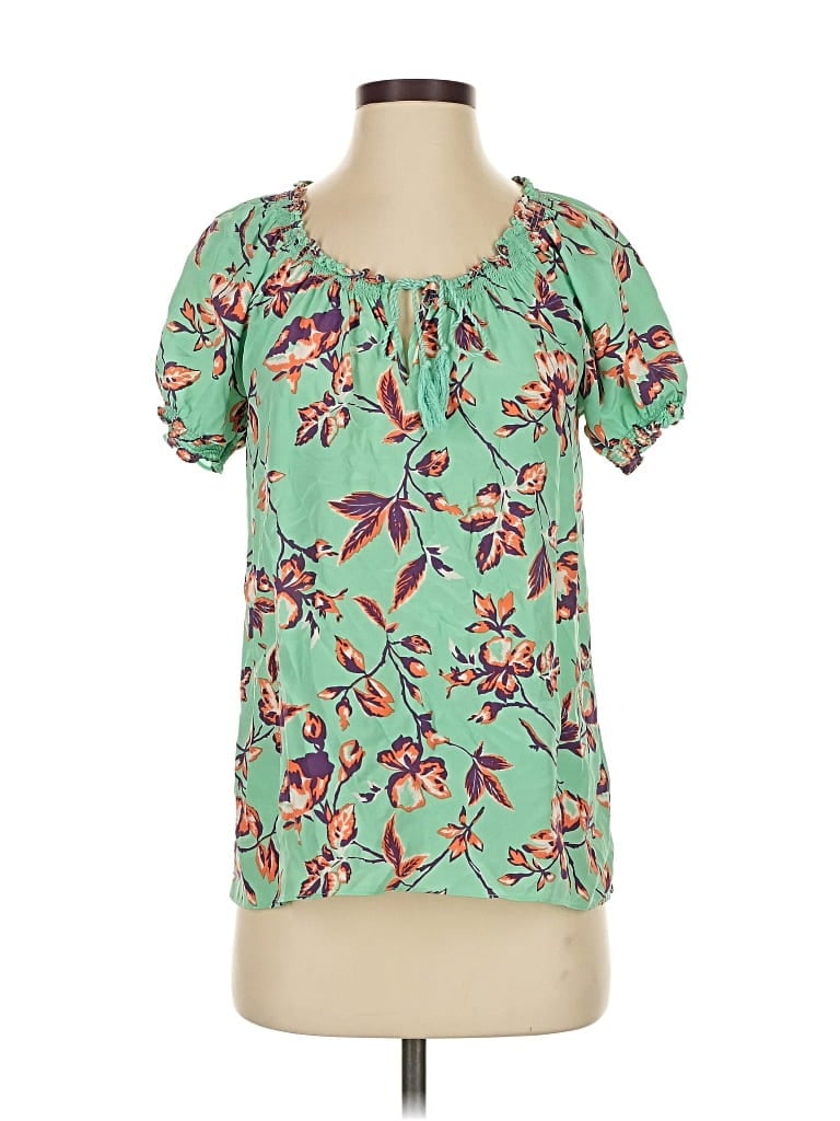 Pre-owned Joie Short Sleeve Silk Top Green Scoop Neck Tops