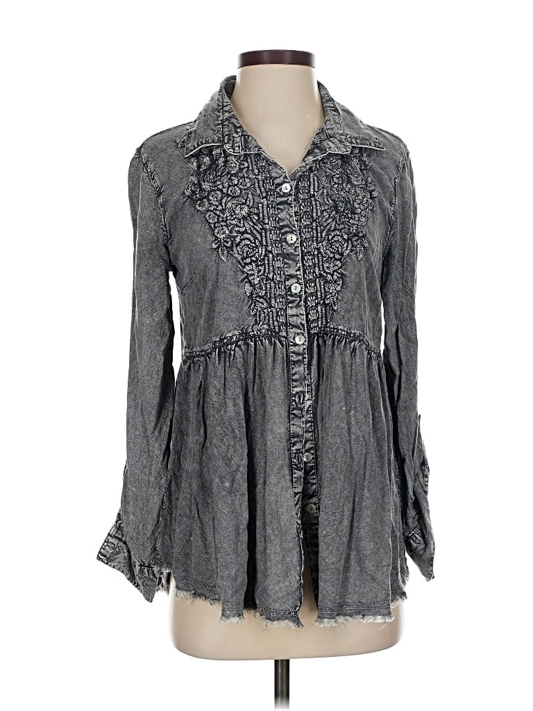 Pre-owned John Mark Long Sleeve Blouse In Gray
