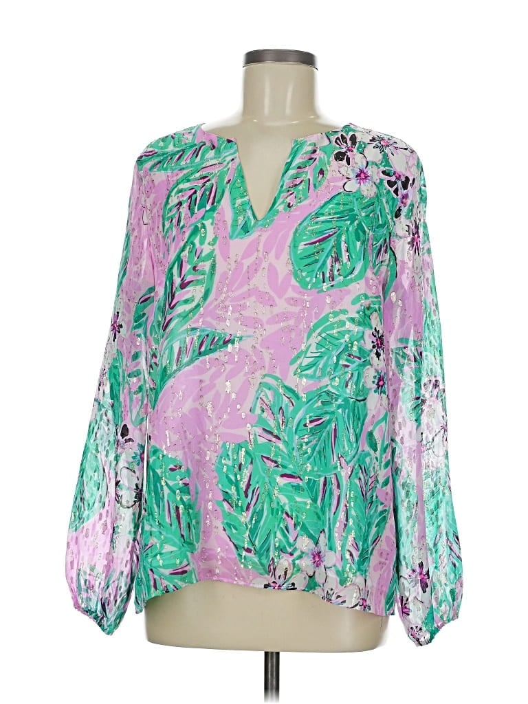 Pre-owned Lilly Pulitzer Long Sleeve Blouse In Green