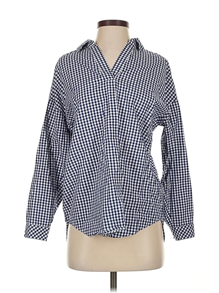 Pre-owned Jjill Long Sleeve Button Down Shirt In Blue
