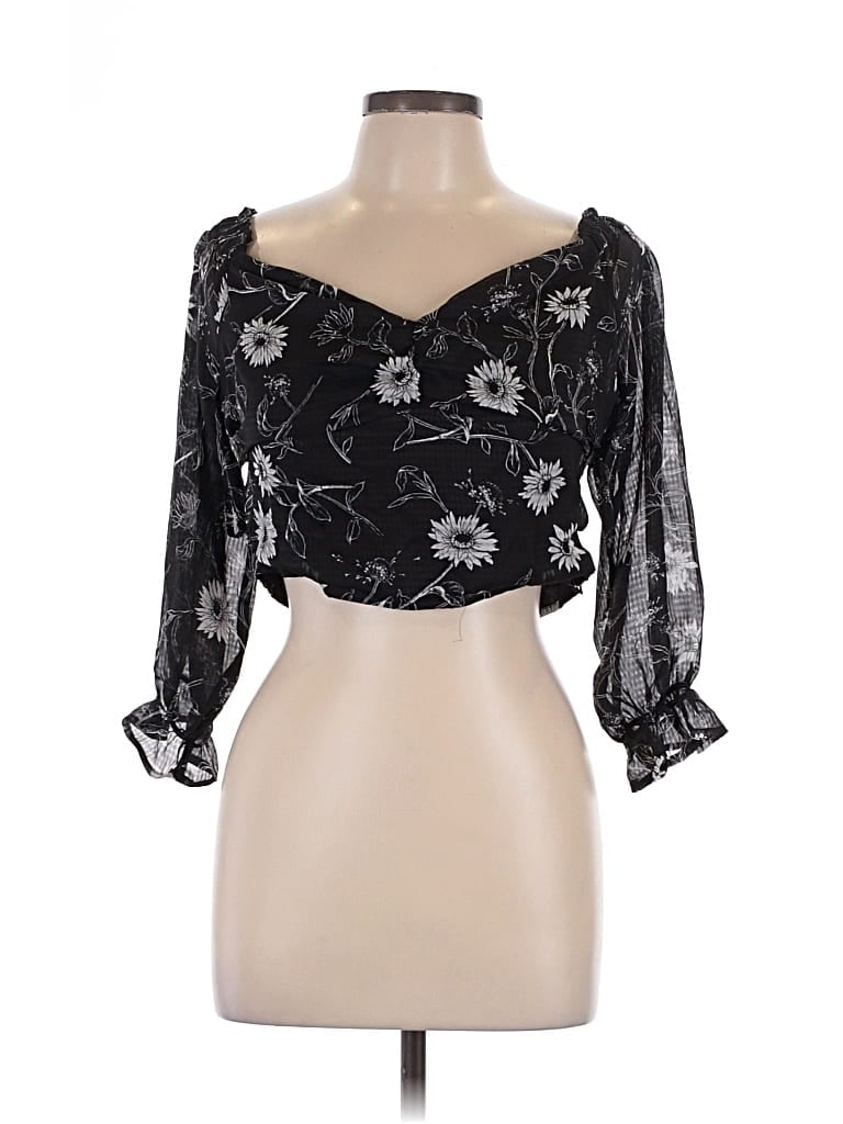 Pre-owned Leith 3/4 Sleeve Blouse In Black