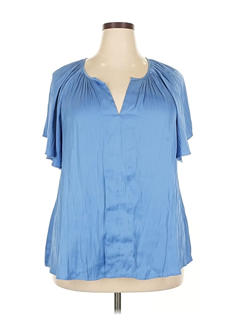 Pre-owned Lane Bryant Short Sleeve Blouse In Blue