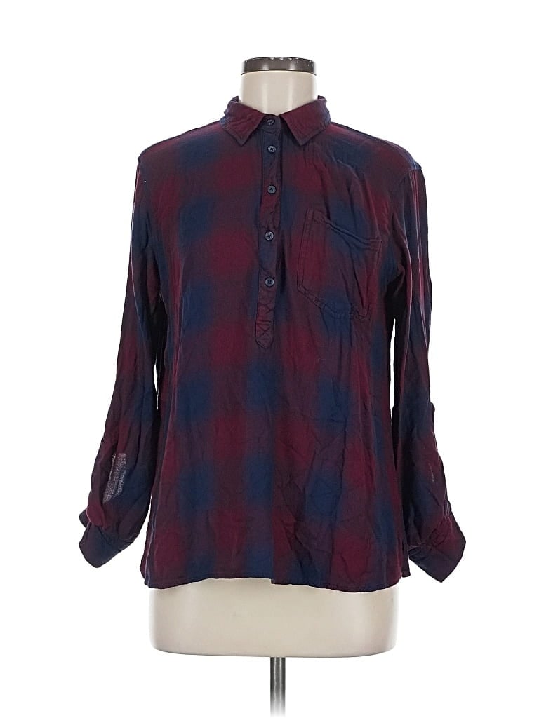 Pre-owned Cosmic Blue Love Long Sleeve Blouse In Burgundy
