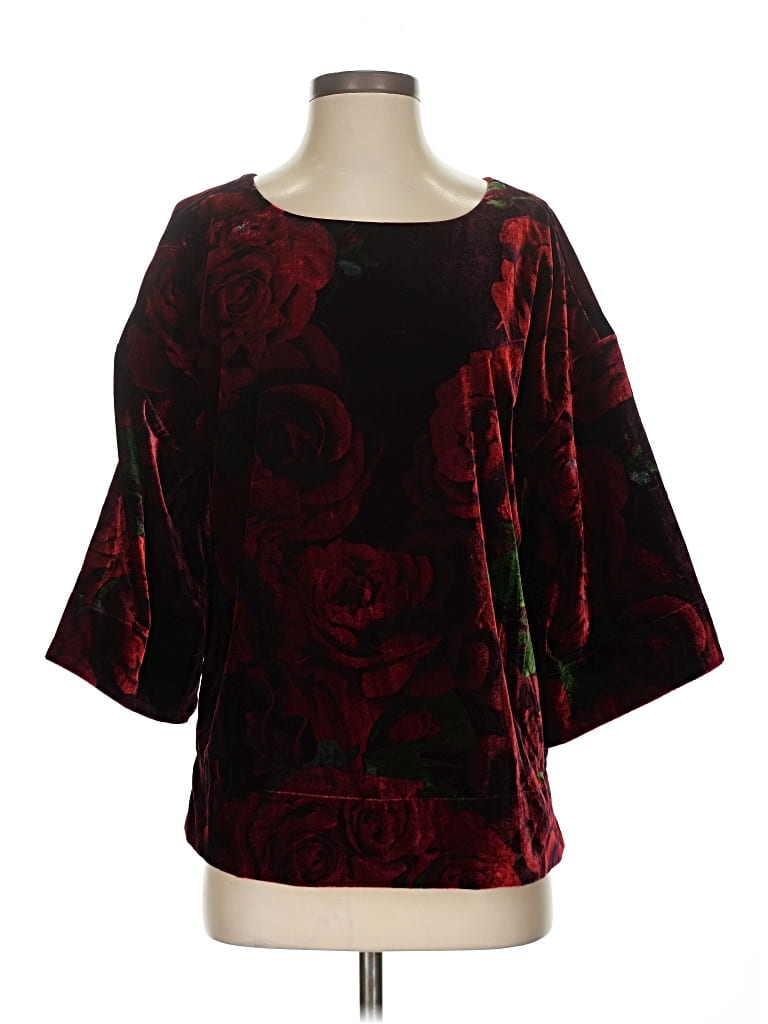 Pre-owned Soft Surroundings 3/4 Sleeve Top Burgundy Boatneck Tops