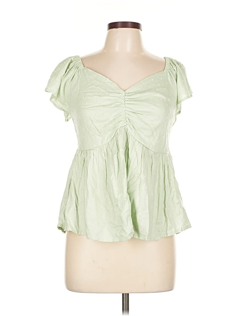 Pre-owned Japna Short Sleeve Blouse In Green