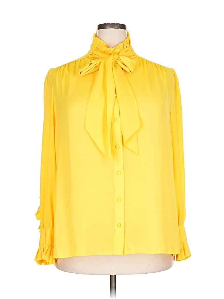 Pre-owned Eva Mendes By New York & Company Long Sleeve Blouse In Yellow