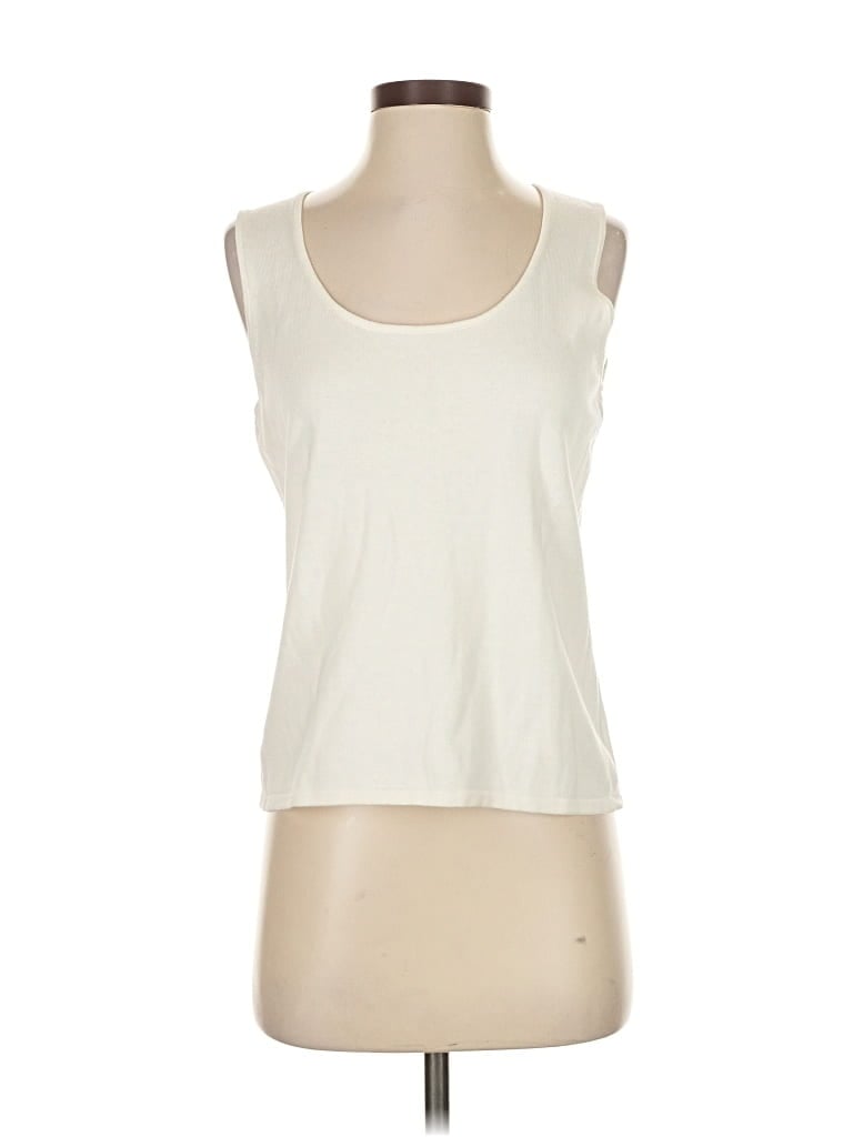 Pre-owned Linea By Louis Dell'olio Tank Top Ivory Scoop Neck Tops In White