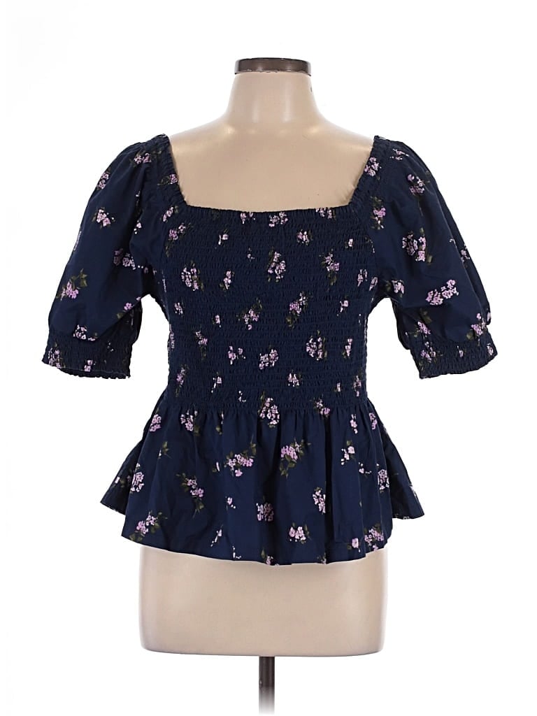 Pre-owned Lands' End 3/4 Sleeve Blouse In Blue