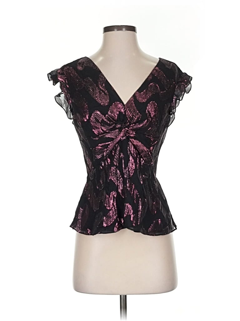 Pre-owned Rebecca Taylor Sleeveless Silk Top Black Print Pattern Sweetheart Neckline Tops