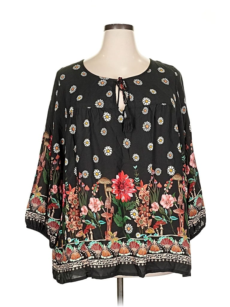 Pre-owned Natural Life 3/4 Sleeve Blouse In Black