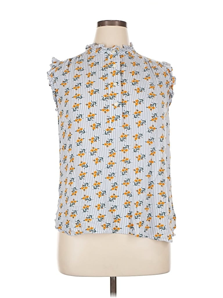 Pre-owned Ann Taylor Loft Outlet Sleeveless Button Down Shirt In Blue