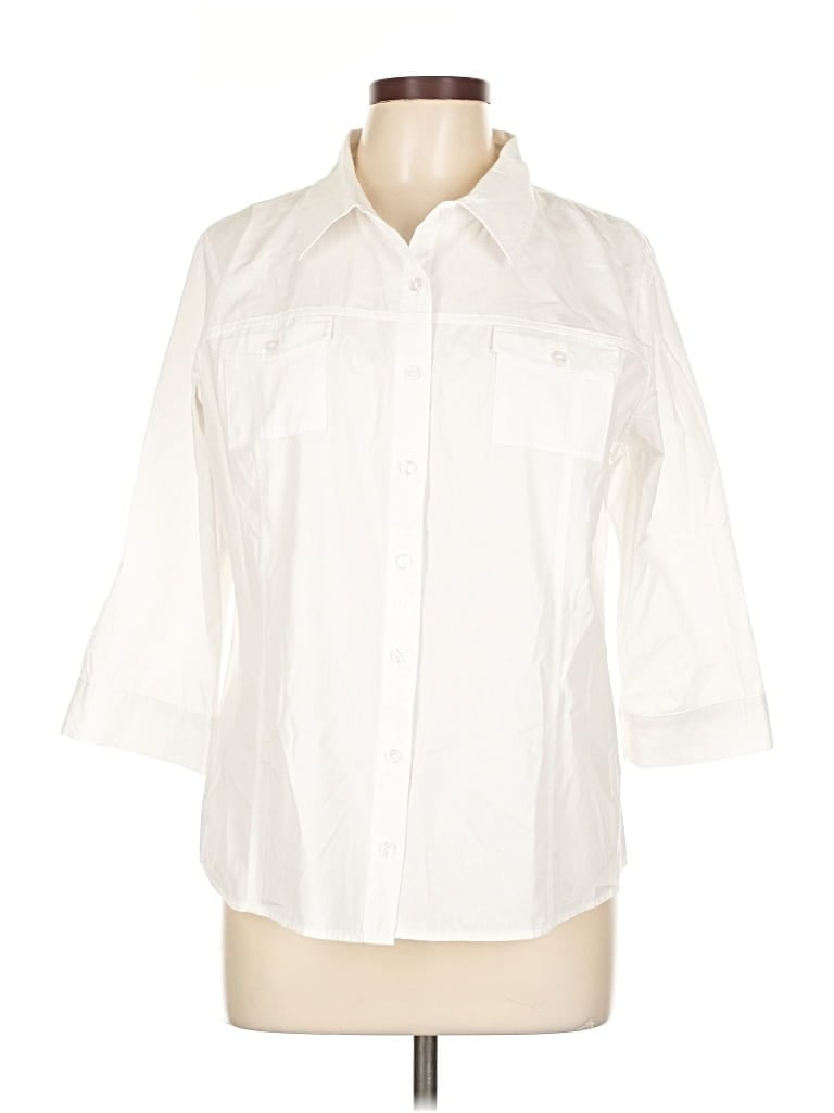 Pre-owned Christopher & Banks 3/4 Sleeve Button Down Shirt In White