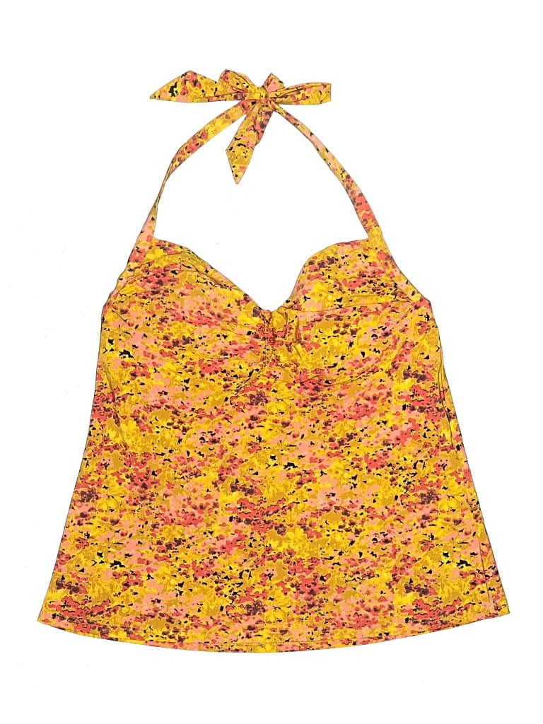 Pre-owned Lands' End Swimsuit Top Yellow Floral Pattern Swimwear