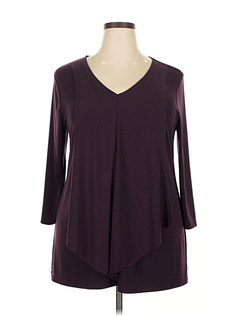 Pre-owned Alfani 3/4 Sleeve Top Burgundy V Neck Tops