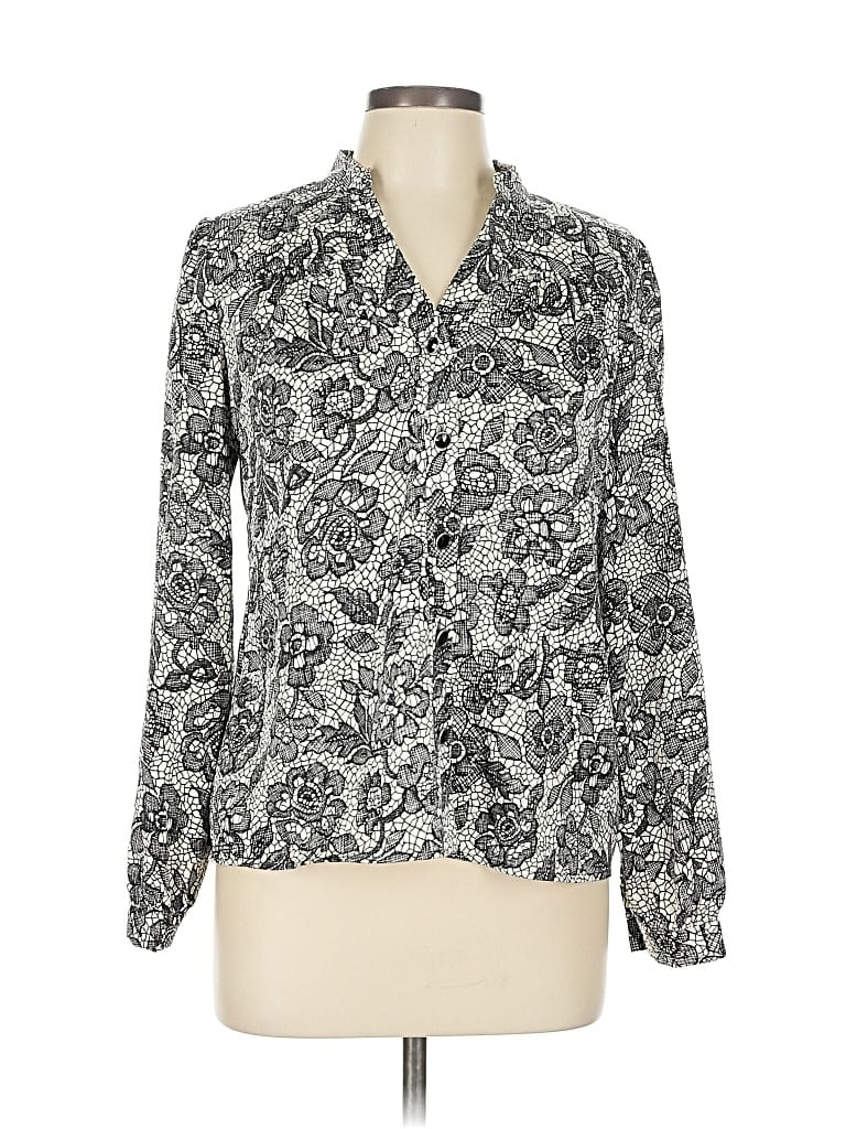 Pre-owned Charter Club Long Sleeve Blouse In Gray