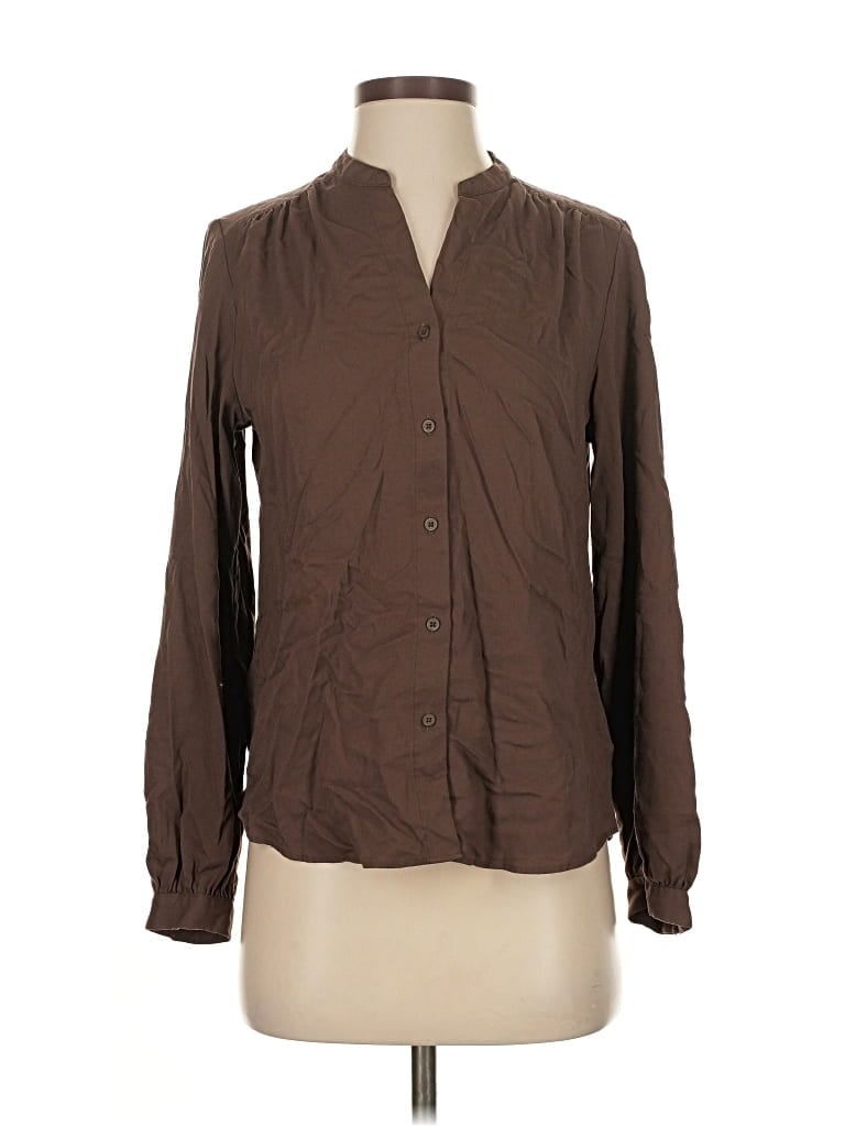 Pre-owned Uniqlo Long Sleeve Blouse In Brown