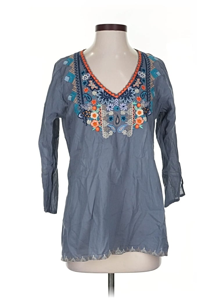 Pre-owned Johnny Was 3/4 Sleeve Blouse In Gray