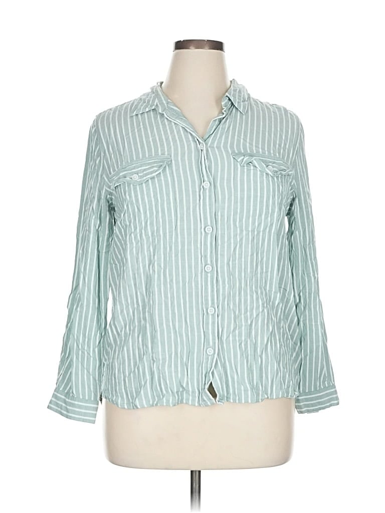 Pre-owned Beachlunchlounge 3/4 Sleeve Button Down Shirt In Blue