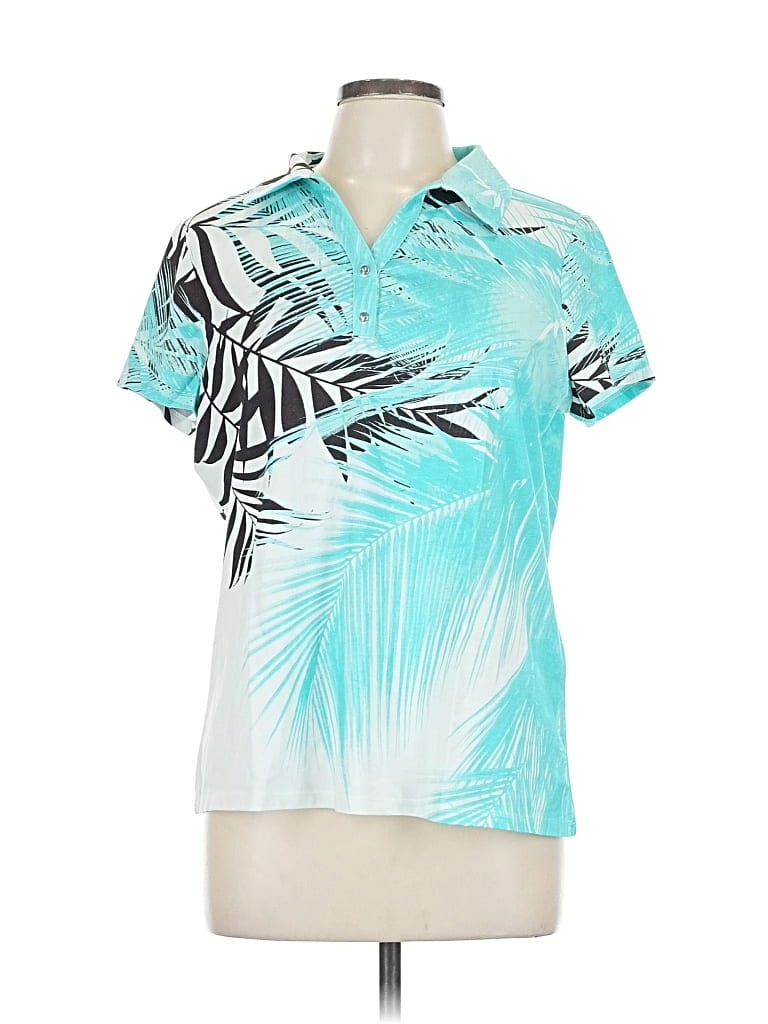 Pre-owned Weekends By Chico's Short Sleeve Polo Shirt In Blue