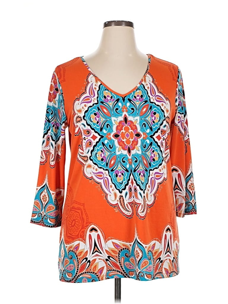 Pre-owned Investments 3/4 Sleeve Blouse In Orange