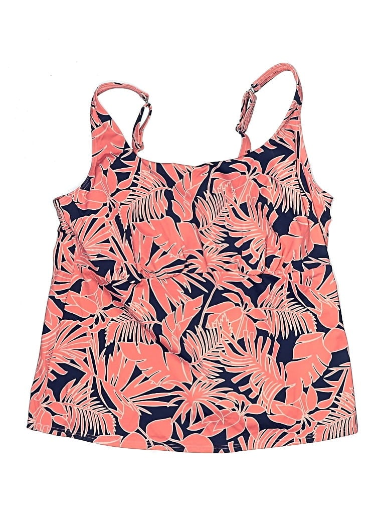 Pre-owned Lands' End Swimsuit Top Pink Tropical Pattern Square Neckline Swimwear