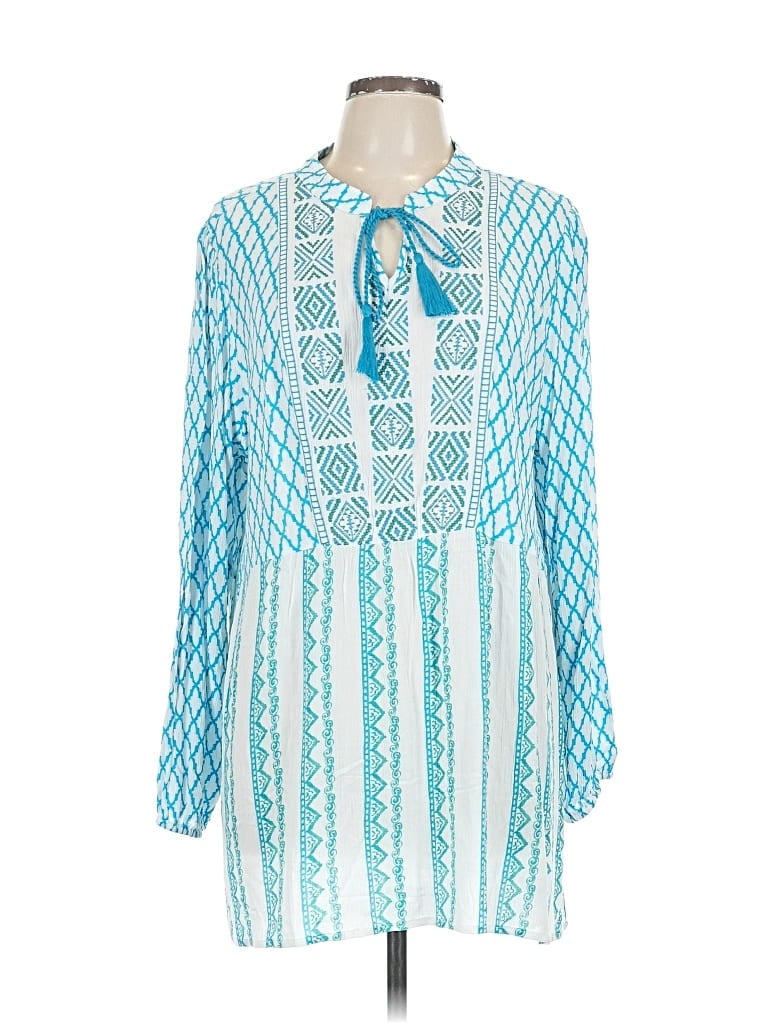 Pre-owned Belle By Kim Gravel Long Sleeve Blouse In Blue