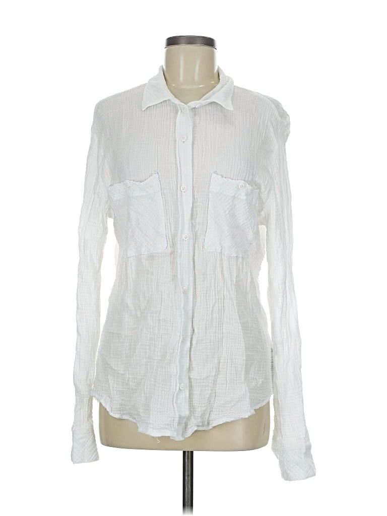 Pre-owned Sanctuary Long Sleeve Button Down Shirt In White
