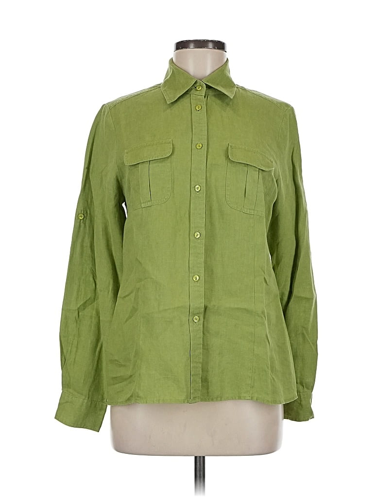 Pre-owned Grace Elements Long Sleeve Button Down Shirt In Green