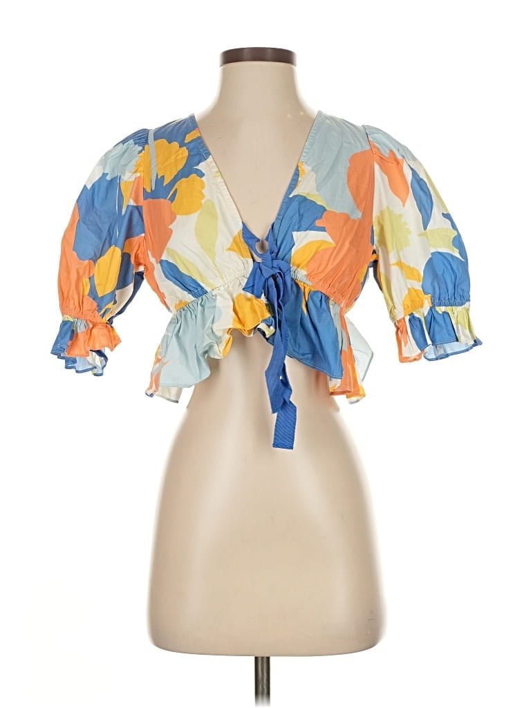 Pre-owned Peter Som Short Sleeve Blouse In Blue