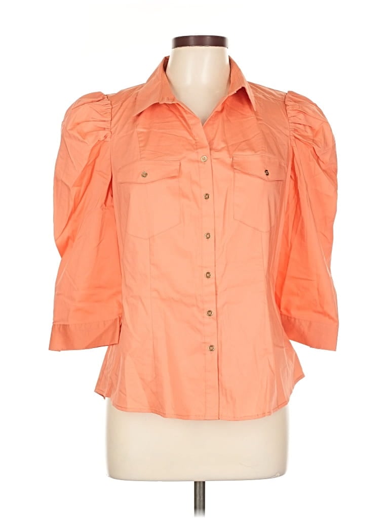 7th Avenue Design Studio New York & Company 3/4 Sleeve Button Down Shirt In Orange