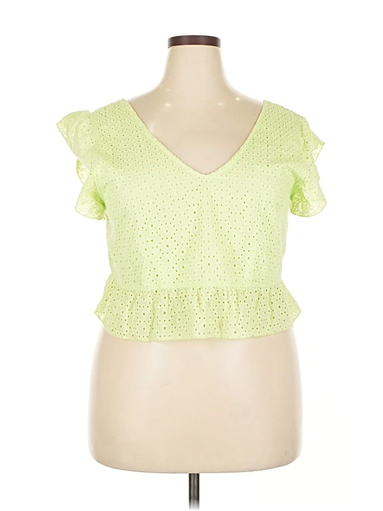 Pre-owned Wild Fable Short Sleeve Top Green Sweetheart Neckline Tops