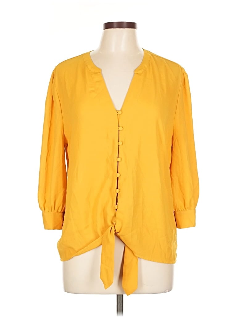Pre-owned Soho Jeans New York & Company 3/4 Sleeve Blouse In Yellow