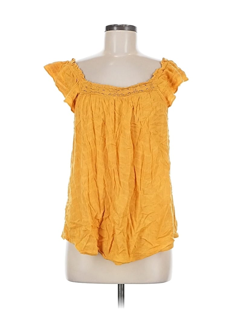 Pre-owned Knox Rose Short Sleeve Top Yellow Square Neckline Tops