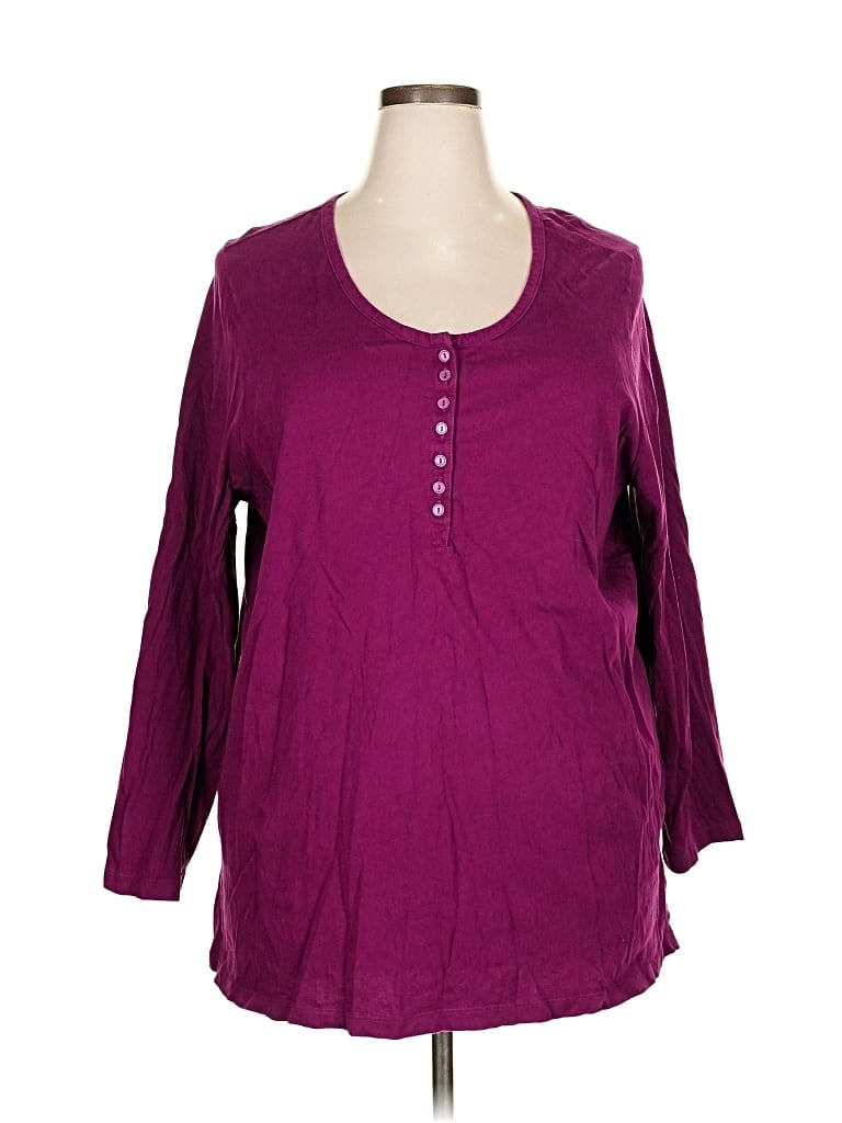 Pre-owned Woman Within Long Sleeve Henley Shirt In Purple