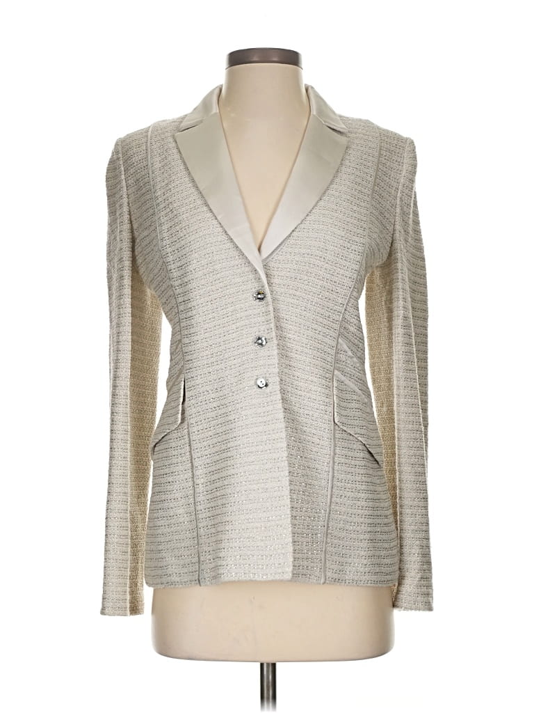 Pre-owned St John Long Sleeve Top Silver Square Neckline Tops