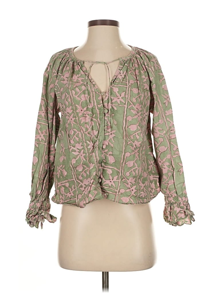 Pre-owned Cleobella Long Sleeve Blouse In Green