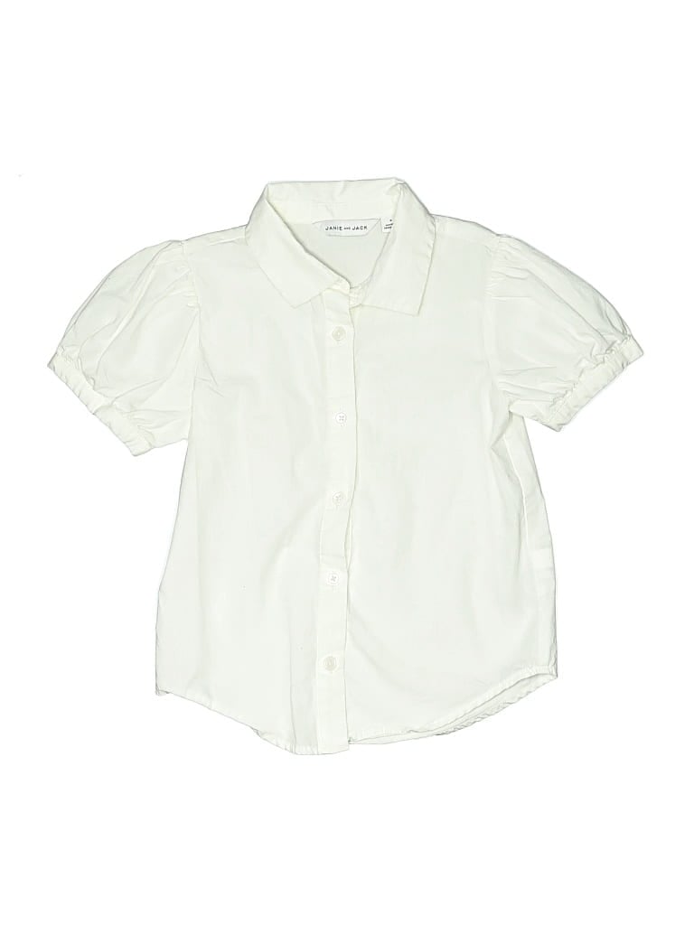 Pre-owned Janie And Jack Kids' Short Sleeve Button Down Shirt In White