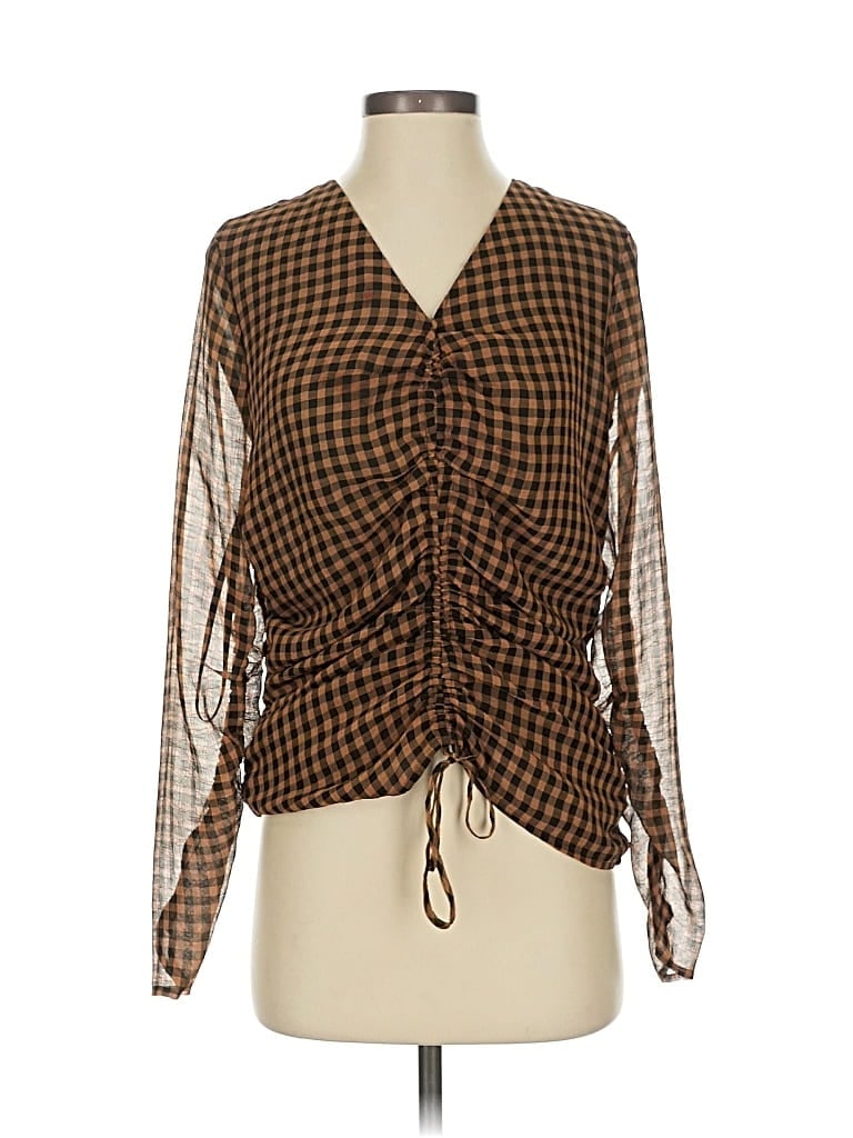 Pre-owned Calvin Klein 3/4 Sleeve Blouse In Brown