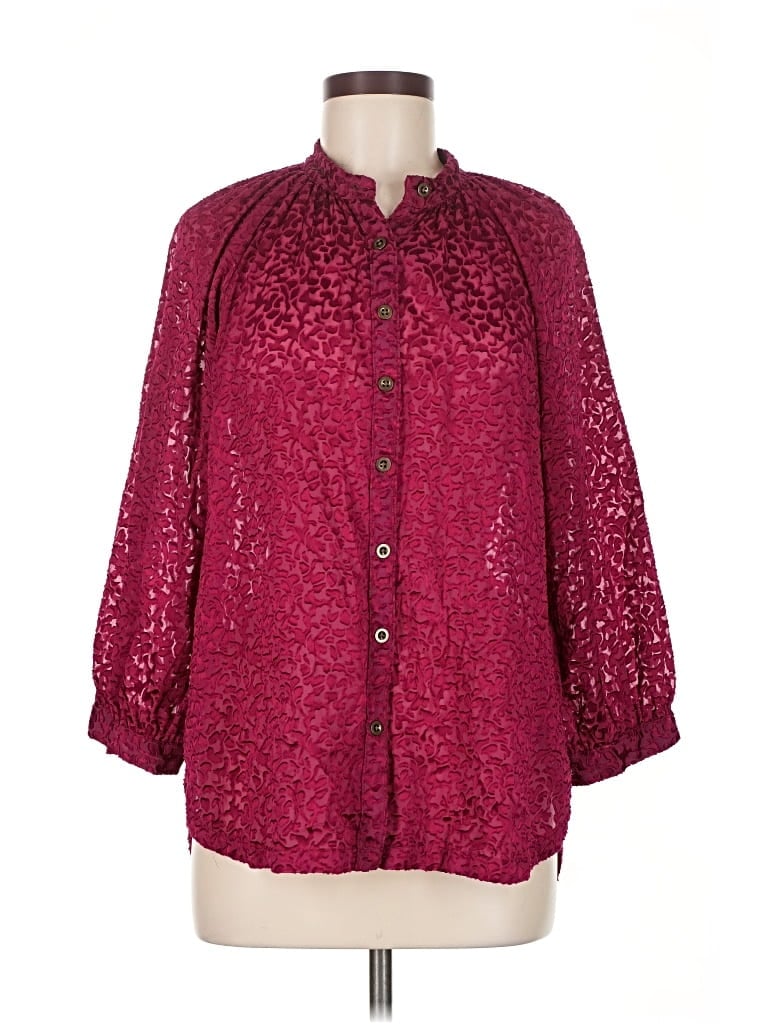 Pre-owned By Anthropologie 3/4 Sleeve Button Down Shirt In Burgundy