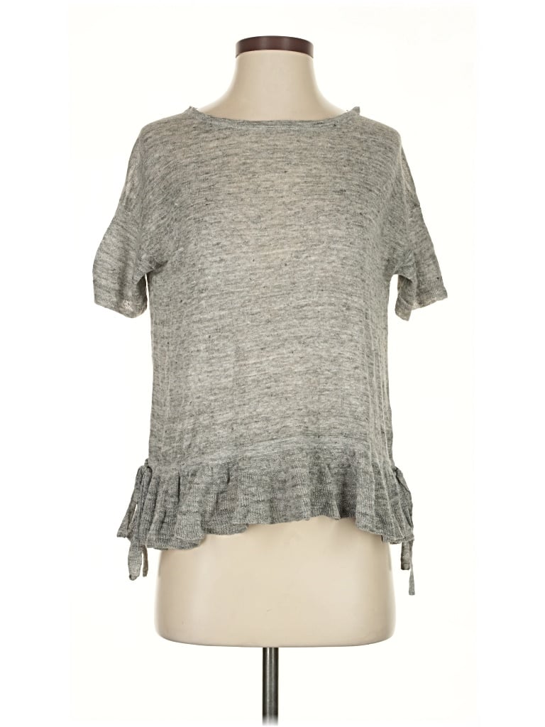 Pre-owned White + Warren Short Sleeve Top Gray Crew Neck Tops