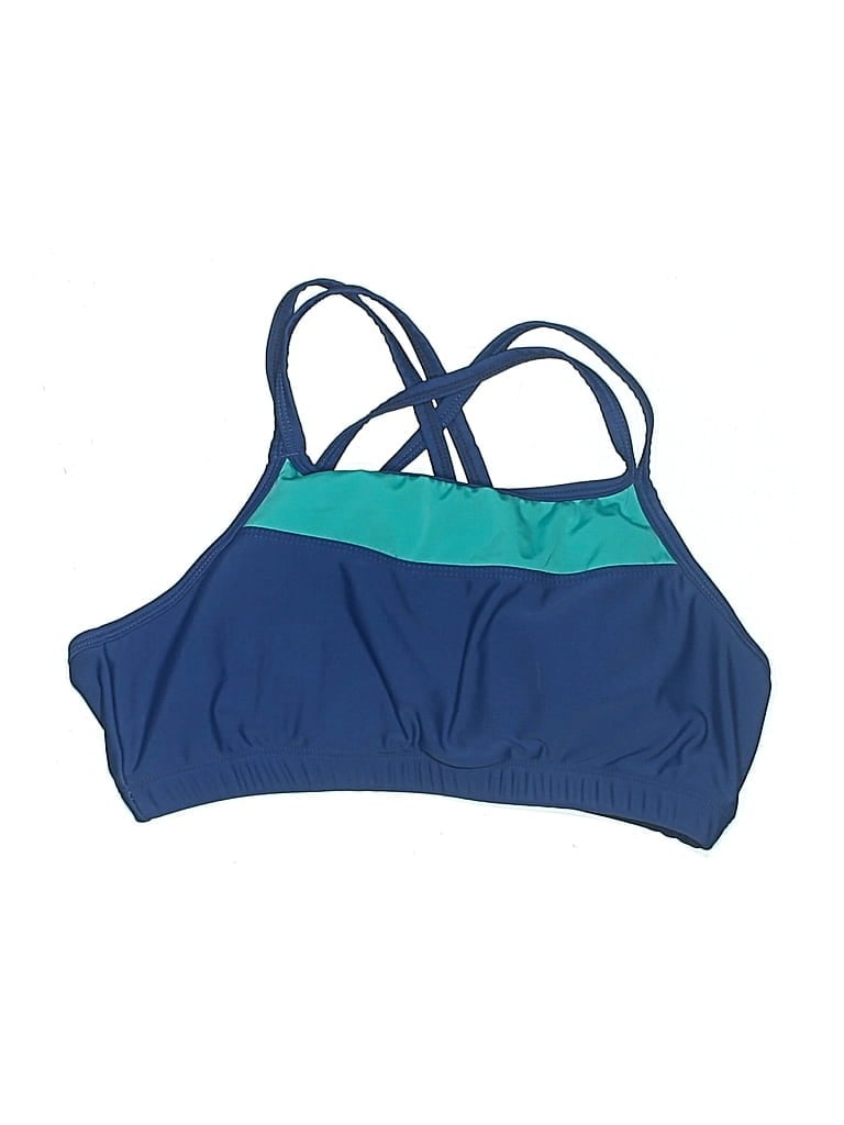 Pre-owned Uv Skinz Swimsuit Top Blue Color Block Pattern Swimwear