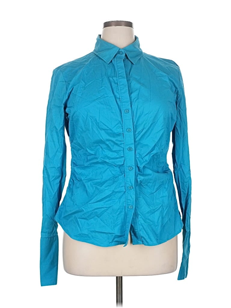 Pre-owned New York And Company Long Sleeve Button Down Shirt In Blue