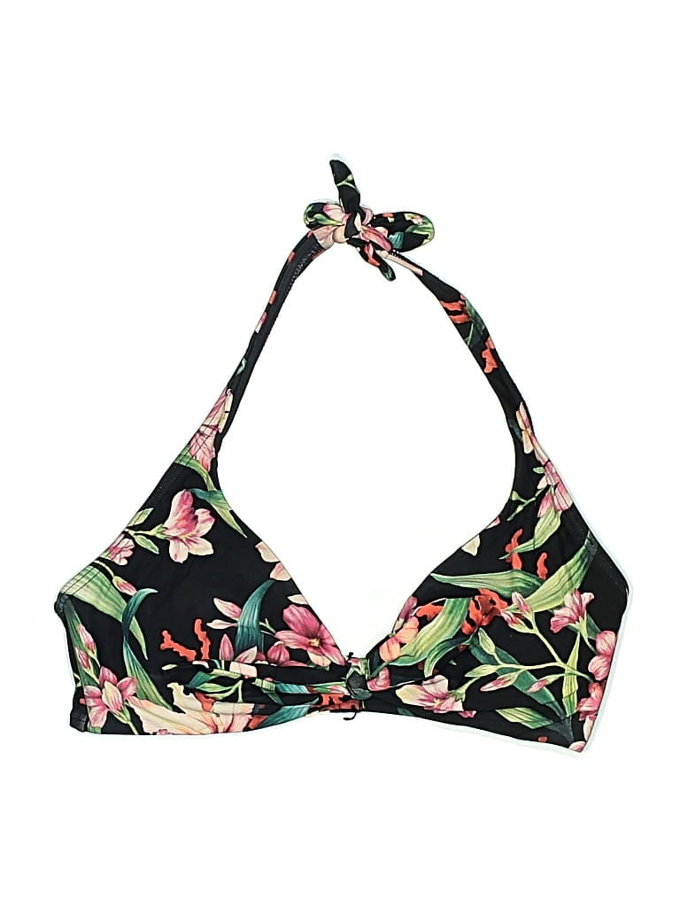 Pre-owned Carmen Marc Valvo Swimsuit Top Black Floral Pattern Swimwear