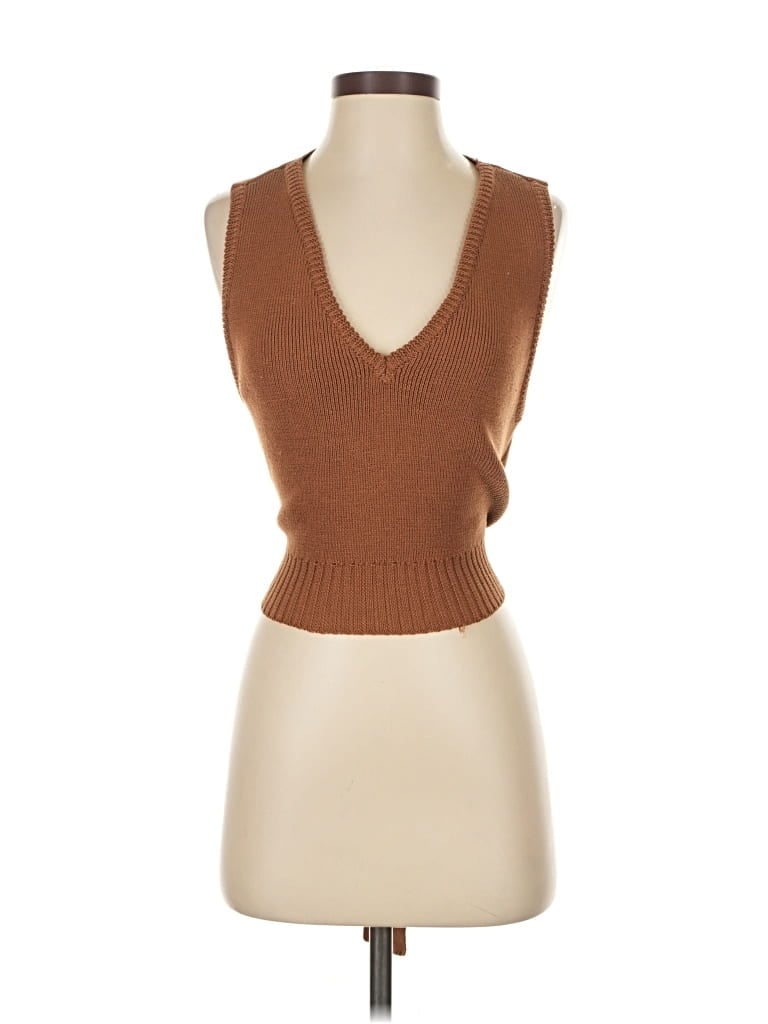 Pre-owned English Factory Sleeveless Top Brown Plunge Neckline Tops
