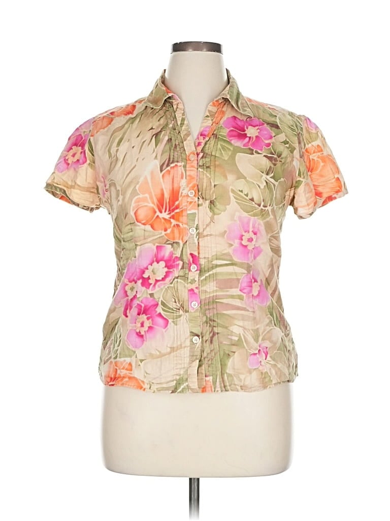 Pre-owned Lemon Grass Short Sleeve Blouse In Brown