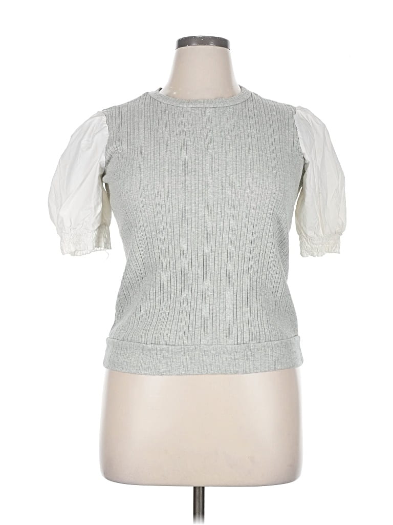 Pre-owned Misia Short Sleeve Top Silver Mock Neckline Tops