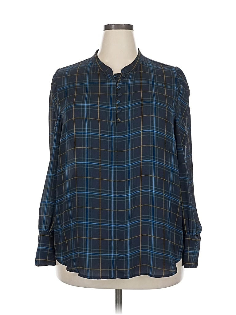 Pre-owned Ann Taylor Factory Long Sleeve Blouse In Blue