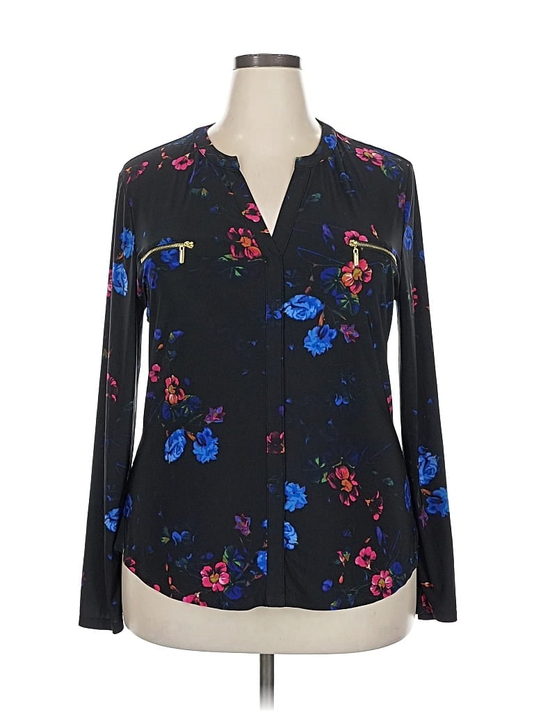 Pre-owned Inc International Concepts Long Sleeve Blouse In Black